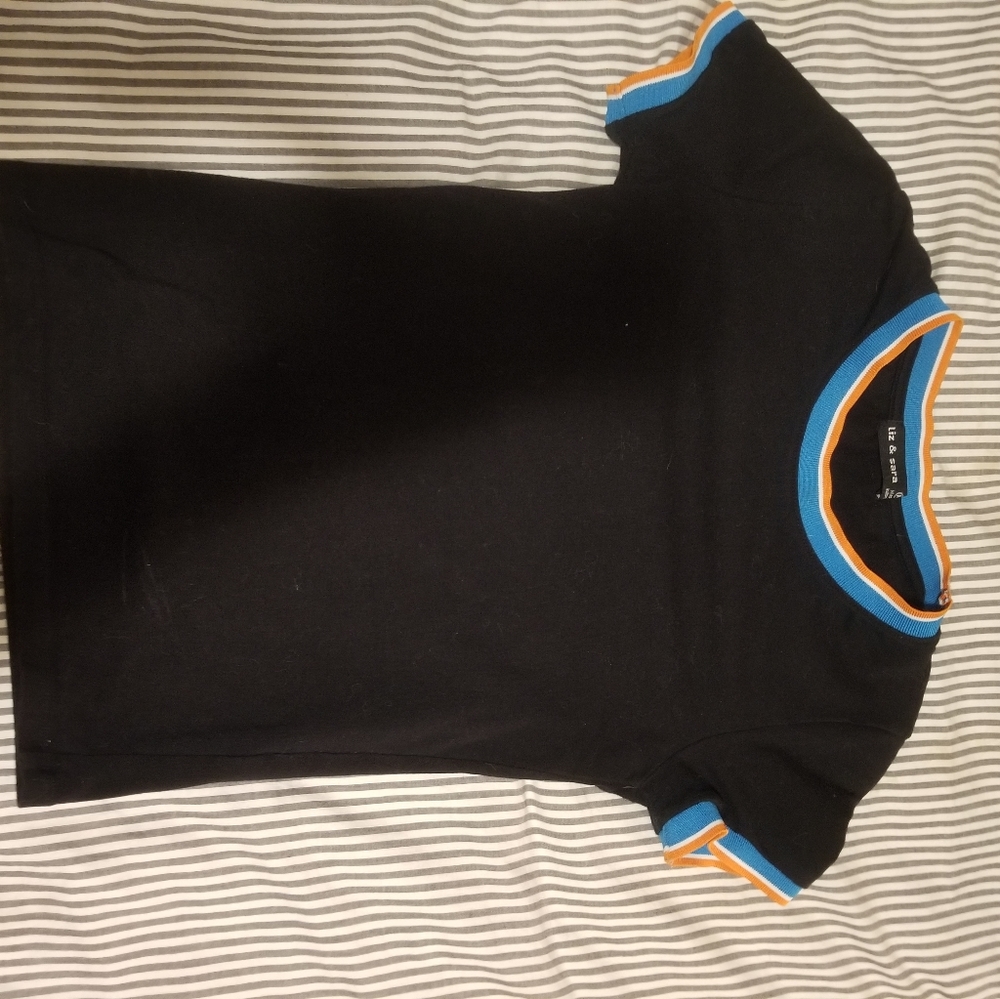 Women's Black T-Shirt with Blue/White/Orange